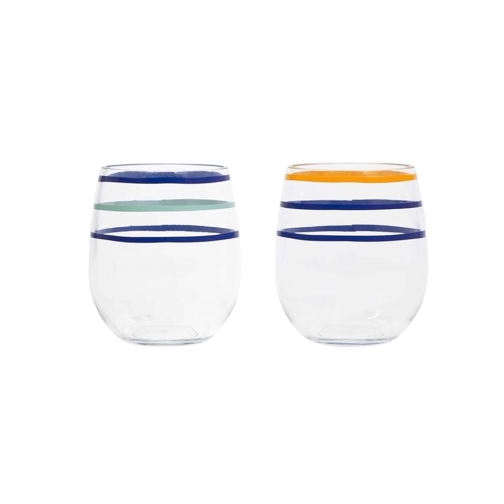 Kate Spade Acrylic 14 Ounce Stemless Wine Glass Set of 2, Citrus Twist Stripe